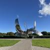 The "Floralis Genérica", made from recycled airplane parts, later broken by a wind storm with gusts of over 40,000 pounds of force!