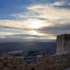 The sunset over the city and mountains in Morella, Spain