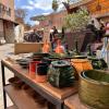 Handmade pottery being sold in the street markets of Marrakesh