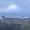 The Russian border -  the blue, black, and white flag is Estonia's, and if you look very closely, you can see the white, blue, and red Russian flag on the other side of the Narva river! 