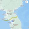 This line shows the official divide between North and South Korea made of the DMZ based on the 38th parallel (the old dividing line) 