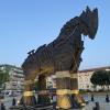 The Trojan Horse is a giant wooden horse from the story of Troy, where Greek soldiers hid inside to sneak into the city of Troy and win the battle