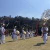 A performance of 풍물노리 (pung-mul no-ri), or traditional Korean dancing, drums and songs