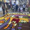 A finished alfombra - a beautiful carpet of flowers, complete and ready for the procession