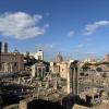 The Roman Forum, which is a rectangular area surrounded by the ruins of important ancient government, religious and commercial buildings in the center of the city