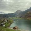 View of a Swiss town from the train
