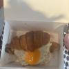 A typical breakfast I had in Brazil: egg and cheese sandwich using a croissant 