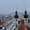 A snowy evening in Telc, Czech Republic 
