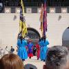 The changing of the guards at Gyeongbokgung Palace; the guards and their flags were very colorful, and they marched to the beat of a drum