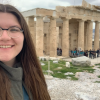 Me at the Parthenon! This temple was dedicated to Athena, the patron/protector goddess of the town Athens