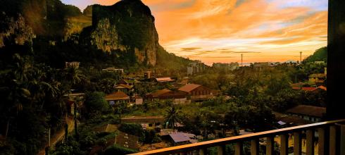 The limestone cliffs at sunset