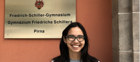 The Schiller Gymnasium sign in German and Czech