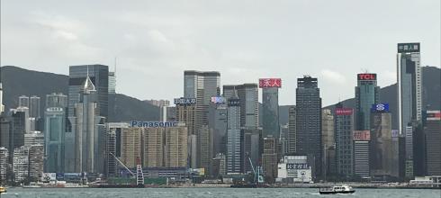 A beautiful view of the Hong Kong skyline from the ferry