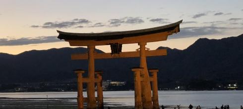 The sun setting in Miyajima, an island near Hiroshima