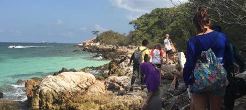 My class and I hiked the secluded and rocky coastline of Koh Sak