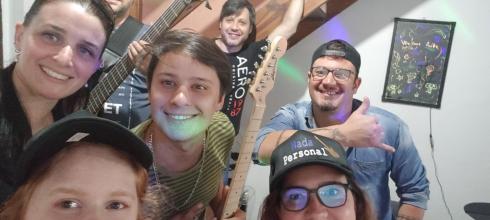 Local band selfie during our rehearsal, after they invited me to perform with them!