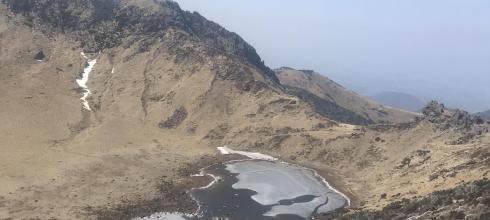 The view at the top of Hallasan includes two crater lakes