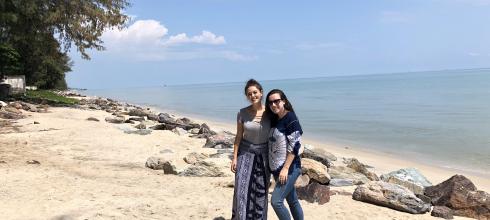 My friend and I exploring the beach in Tha Sala