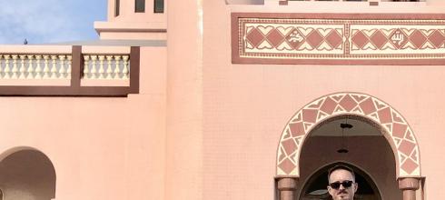 I'm in front of the new Mouride mosque in Mbour. Beautiful building and grounds.