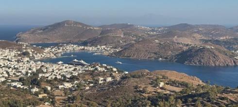 The port of Skala, on the Greek islands of Patmos; You can see our ship and several fishing boats in harbor