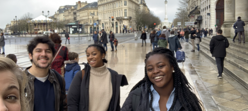My friends Alex, Madison and Tolu in the streets of Bordeaux