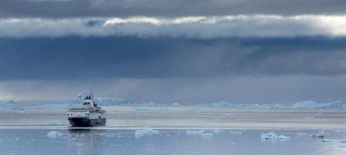 The Ocean Endeavor navigating light sea ice