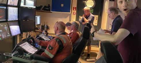 Some of my crew working in the ROV control room