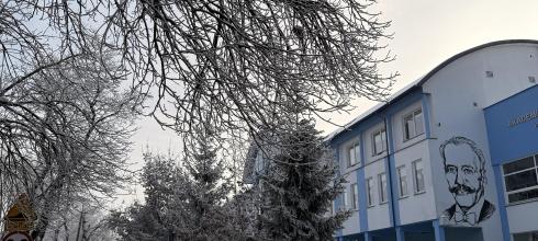 My school in Ciechanów covered in snow