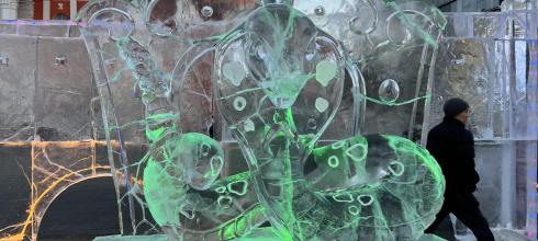 An ice sculpture in Sukhbaatar Square made for the New Year. It is a snake from the 12 zodiac animals.