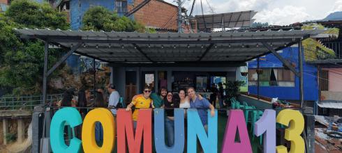 Me and my fellow Peace Corps Volunteers posing for a drone shot in Comuna 13, Medellín
