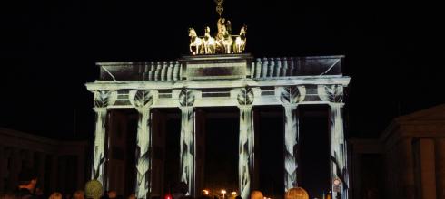 The Brandenburg Gate illuminated during the Festival of Lights