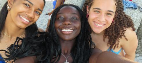 At Clifton Beach with my friends, Nylah (left) and Josephine (right) 