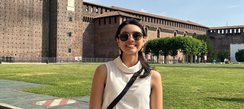 Facade of the medieval Castello Sforzesco (Sforza Castle) in Milan. 