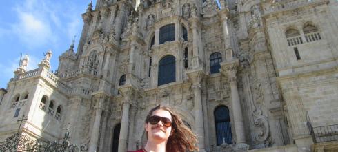 Me, in front of the cathedral in Santiago. 