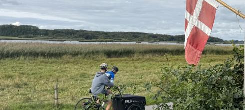 A Danish flag alongside the bike lane at Brabrand Lake in Aarhus
