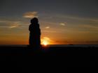 A moai against the sunset