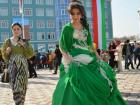 The Malakai Navruz (Navruz Princess) at the Dushanbe Teacher's College pageant. Her dress is green to symbolize new life and growth.