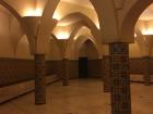 Inside of a mosque hammam - you can see the drains on the floor and faucets along the wall