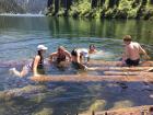 Falling into the icy Kolsai Lake