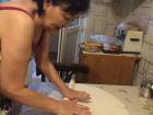 My friend's host mom making the noodle dough 