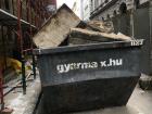A dumpster for construction debris in Budapest, much smaller than its counterpart in the United States