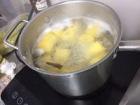 Cinnamon and ginger are added to the boiling bananas to give them extra flavor