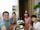 Celebrating my birthday with my host family; check out the Korean birthday cake with sweet cream and fruit