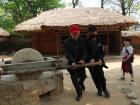 Playing outside in a traditional folk village 