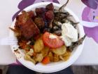 A selection of meatballs, fish and vegetables from the market