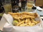 Fried cod and chips (also known as fries)
