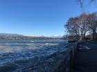 Can you see how wavy the lake is? They didn't get that big, but it was so windy that the water would spill over the wall