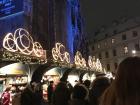 This market has large lights on its stall