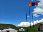 Traditional Mongolian houses, called 'gers,' and the Mongolian Flag