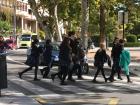 A group of school kids going home for lunch 